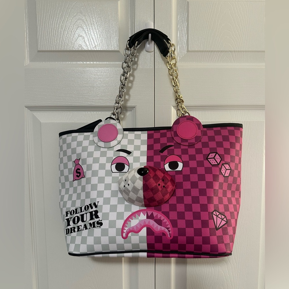 NWT - Stylish Pink and White Checkered Purse